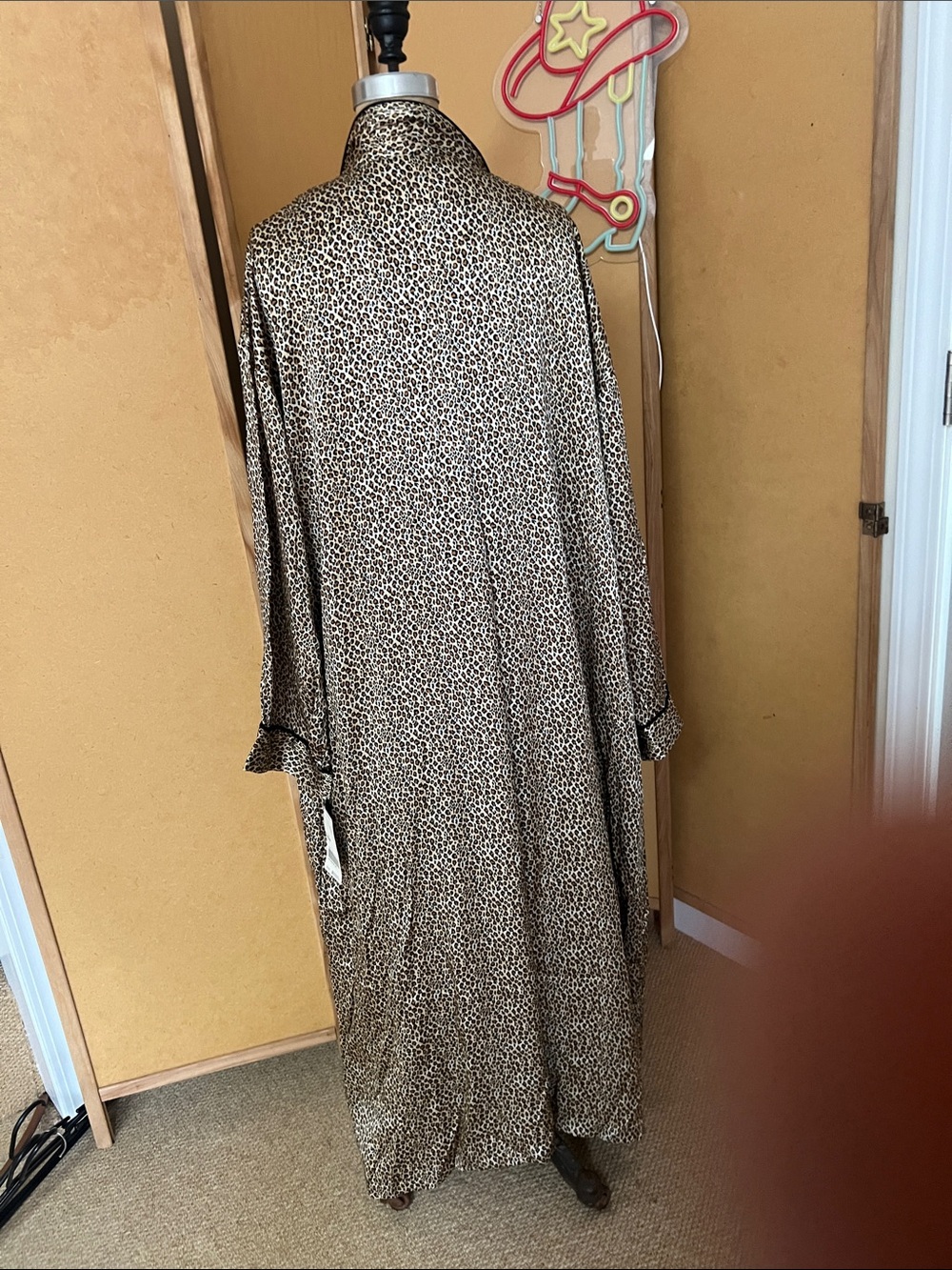 Leopard Print Silk Midi Chemise with Matching Robe - Beige/Black - Picture 5 of 10